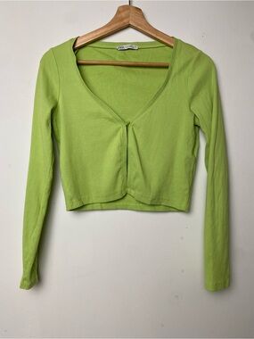 Zara Neon Lime Cropped Long-Sleeve Cardigan
